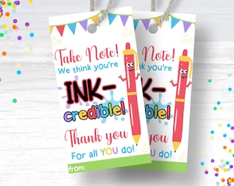Teacher Appreciation Gifts Tags for Pens Appreciation Teacher Pen Gift Tag Staff Appreciation Gift Ink-Credible Teacher Pen Thank You Tags