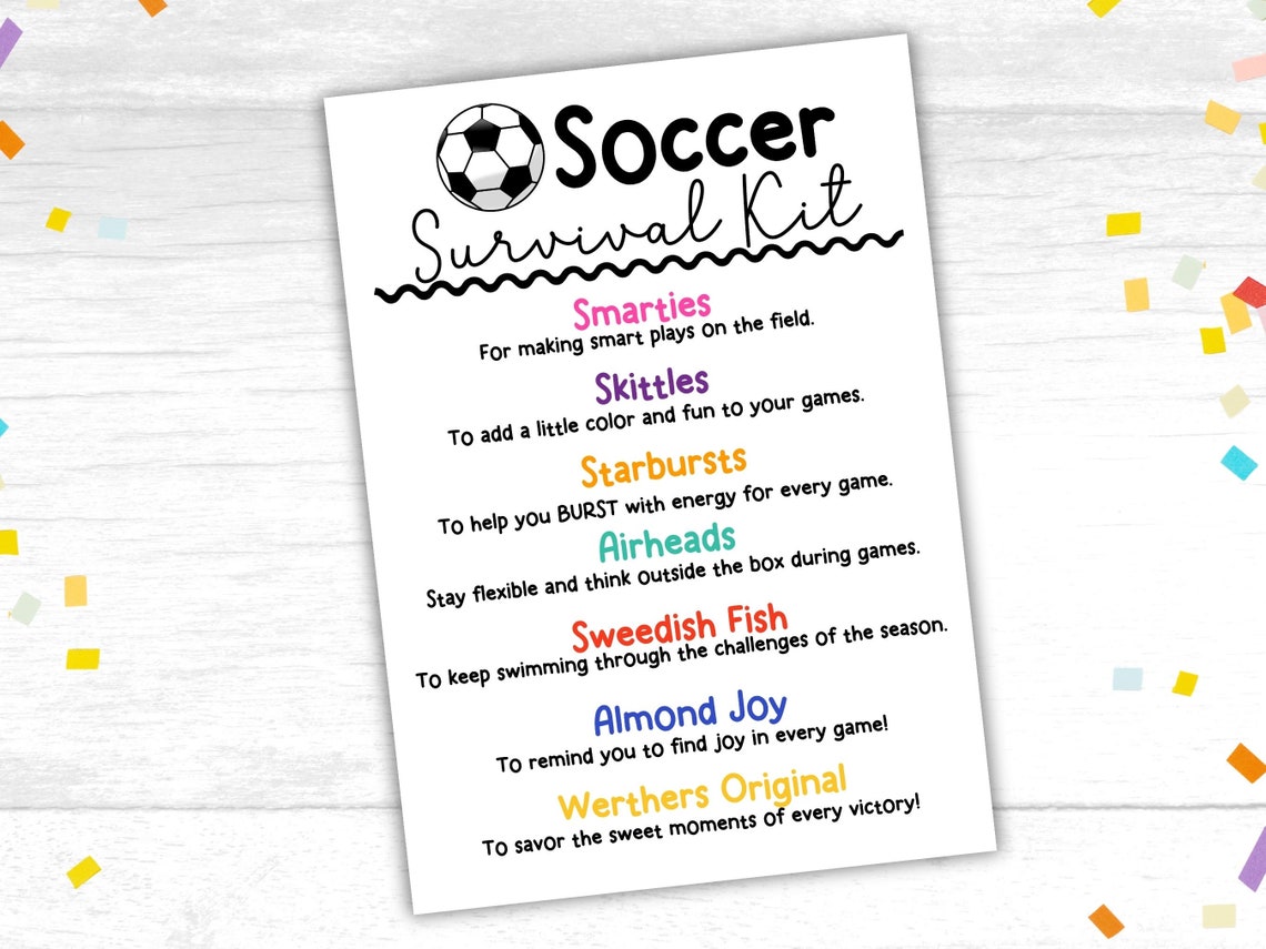 Soccer Survival Kit Gift Tags Printable Soccer Team Survival Kit Soccer ...
