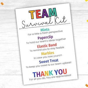 Team Survival Kit Tags Employee Welcome Gift Survival Kit Staff Appreciation Survival Kit Printable Employee Appreciation Staff Morale Boost