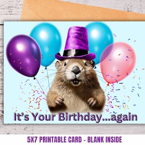 Tarjeta del día de la marmota imprimible, tarjeta de cumpleaños divertida de la marmota, regalo de fiesta de cumpleaños del día de la marmota, tarjeta de felicitación de la marmota, tarjeta de último minuto