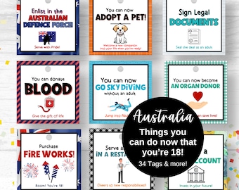 18th Birthday Australia Tag Set 18 Things You Can Do When You Are 18,  Turning 18 Things You Can Do Now You're 18th Birthday Party Ideas
