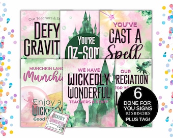 Wicked Teacher Appreciation Sign Bundle Theme Ideas Weekly Theme Defy Gravity Sign Bundle Appreciation Week PTO PTA Theme Wicked Teacher Tag