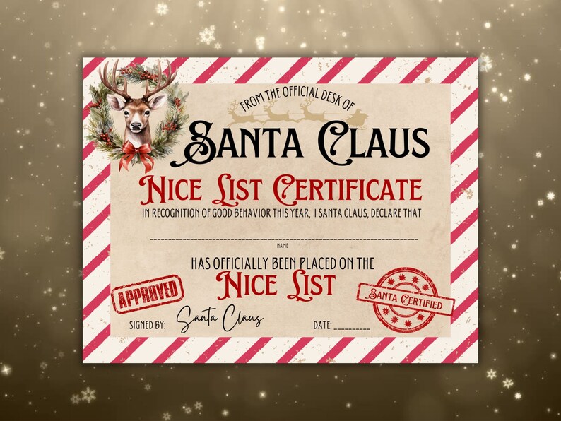 Official Santa Claus Nice List Certificate, North Pole Certificate ...