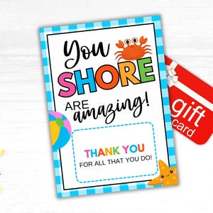 Porta tarjetas de regalo para maestros de verano Porta tarjetas de regalo de agradecimiento para maestros con temática de playa Porta tarjetas de regalo imprimible de verano Semana de agradecimiento para maestros