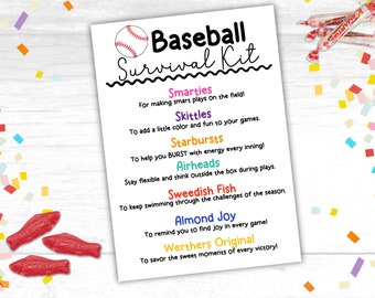 Baseball Survival Kit Gift Tags Printable Baseball Team Survival Kit Baseball Treat Tags Baseball Favor Tags Baseball Summer Survival Tag