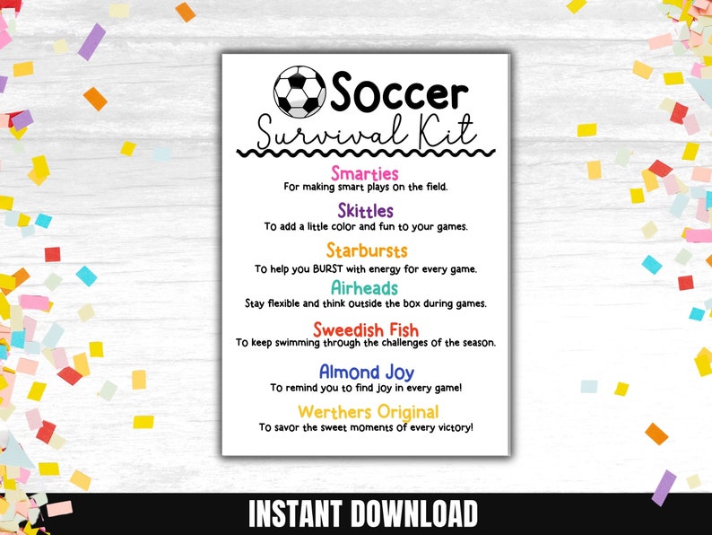 Soccer Survival Kit Gift Tags Printable Soccer Team Survival Kit Soccer ...
