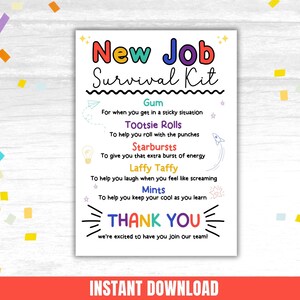 New Employee Survival Kit Printable Employee Welcome Gift New Job Survival Kit New Employee Gift ...