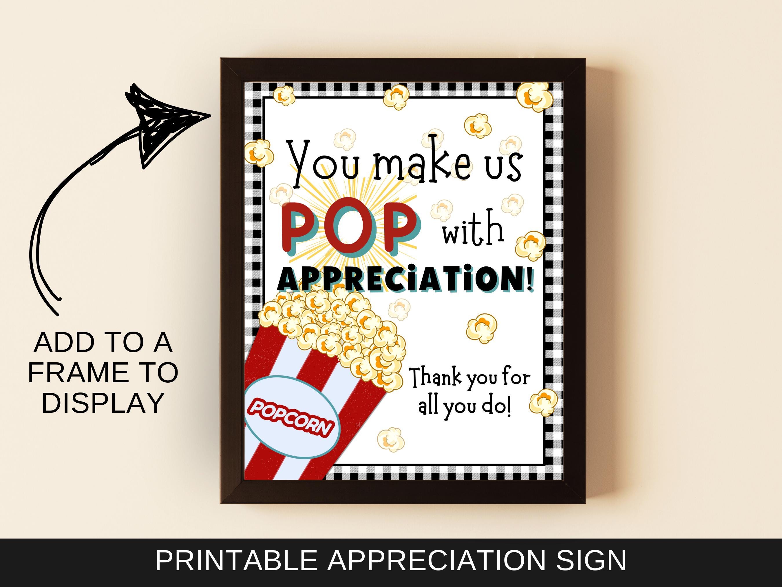 Popcorn Appreciation Sign Printable Snack Bar Sign Popcorn Teacher Sign ...