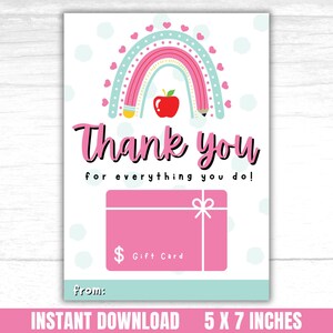 Teacher Appreciation Week Gift Card Holder Teacher Thank You Card Teacher Appreciation Card Printable Teacher Gift Card Holder Thannk You