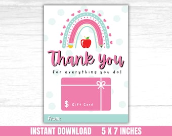 Teacher Appreciation Week Gift Card Holder Teacher Thank You Card Teacher Appreciation Card Printable Teacher Gift Card Holder Thannk You