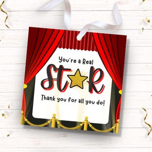 Etichetta regalo per film per insegnanti Etichette a tema star del cinema Etichetta stampabile a tema star dell'apprezzamento dei dipendenti Etichetta di ringraziamento per film Etichetta per favore per film