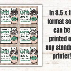 Coffee Teacher Appreciation Tag Printable Thanks a Latte Tag Employee ...
