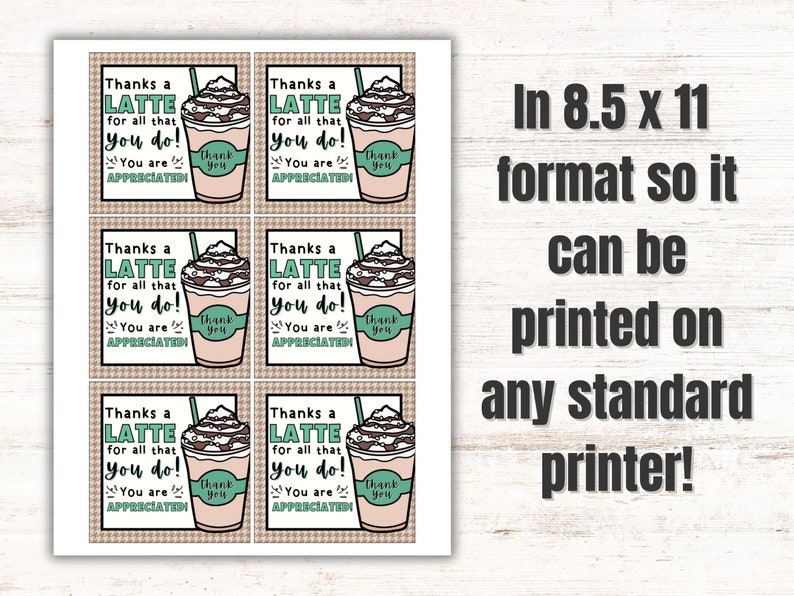 Coffee Teacher Appreciation Tag Printable Thanks a Latte Tag Employee ...