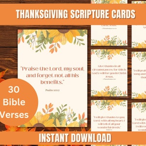 Cartões de Escrituras de Ação de Graças para impressão, Cartões de Ação de Graças com Versículos Bíblicos, Download Instantâneo, Cartões de Escrituras Cristãs para Download de Ação de Graças