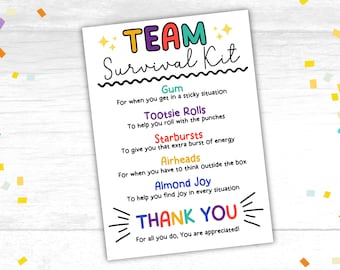 Team Survival Kit Gift Tags Printable Employee Welcome Gift Survival Kit Volunteer Welcome Gift Staff Welcome Gift Team Member Gifts HR Team