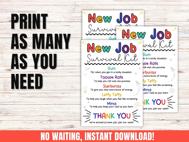 New Employee Survival Kit Printable Employee Welcome Gift New Job Survival Kit New Employee Gift ...