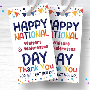 Nationale obers en serveersters dag cadeau label afdrukbare dank u tag obers en serveersters waardering dag serveersters behandelen tag