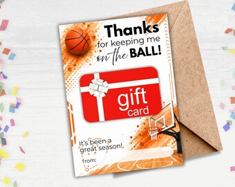 Basketball Downloadable Gift Card Holder for Basketball Coach Appreciation, Thanks Coach Card Printable for End-of-Season Coach Gift