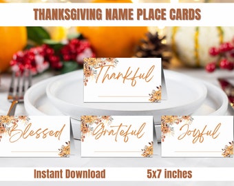 Printable Thanksgiving Place Cards, Thanksgiving Name Cards Printable, Printable Thanksgiving Seat Markers, Instant Download Table Name Card