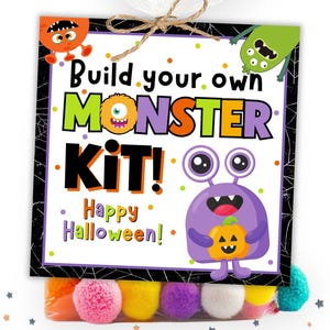 Machen Sie Ihr eigenes Monster Kit Tag Halloween non Candy Klassenzimmer Geschenk Build Monster Druckbare Geschenkanhänger Non Candy Treat für Halloween Monster Kit