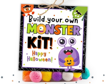 Make Your Own Monster Kit Tag Halloween non Candy Classroom Gift Build Monster Printable Gift Tag Non-Candy Treat for Halloween Monster Kit