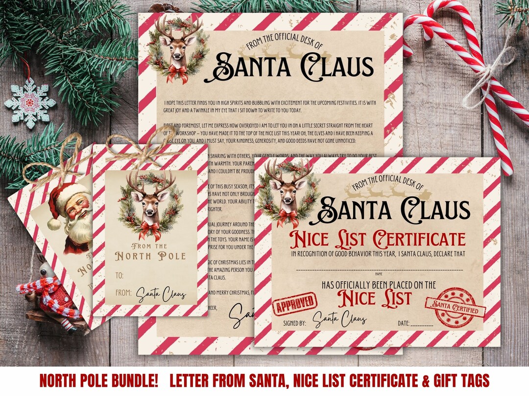 Official Letter From Santa Claus Nice List Certificate, Bundle North ...