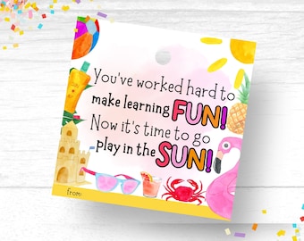 Teacher Appreciation End Of Year Teacher Gift Tag Beach Towel Gift Tag Digital Download Thank You Tag End of Year Teacher Appreciation Tag