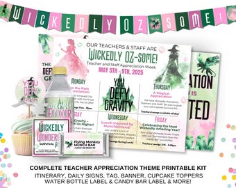 Wicked Teacher Appreciation Week Bundle Theme Ideas Editable Teacher Itinerary Defy Gravity Theme Kit Appreciation Week PTO PTA Theme Wicked