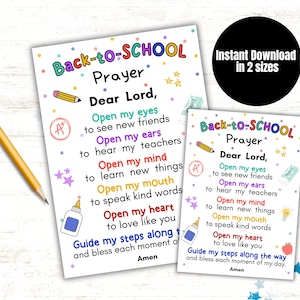 Student Prayer Card First Day of School Blessing Backpack Prayer Christian School Tag Prayer for School First Day Prayer Sunday School Tag