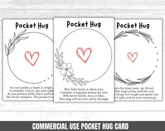 Tarjeta imprimible para Pocket Hug Plantilla de tarjeta de corazón de Pocket Hug Impresión de tarjeta de Pocket Hug Respaldo de Pocket Hug Corazón de Pocket Hug para regalo de bricolaje