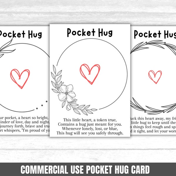 Printable Card for Pocket Hug Pocket Hug Heart Card Template Card Pocket Hug Card Printing Pocket Hug Backing Pocket Hug Heart for DIY Gift