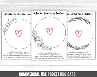 Printable Pocket Hug Card for Teacher Pocket Hugs Card Template Pocket Hug Card Printing Teacher Appreciation Pocket Hug Backing Heart Hug