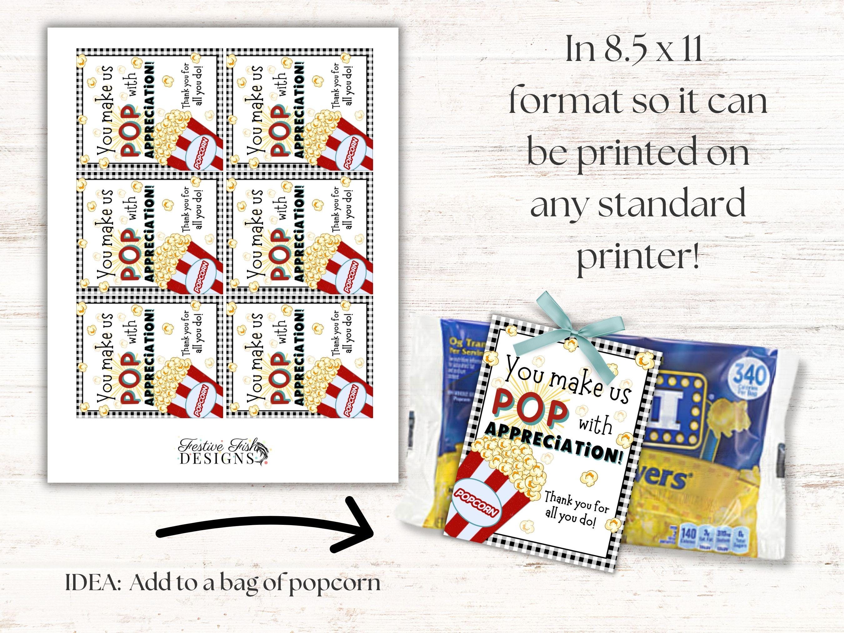 Popcorn Appreciation Gift Tag Printable Popcorn Teacher Employee ...