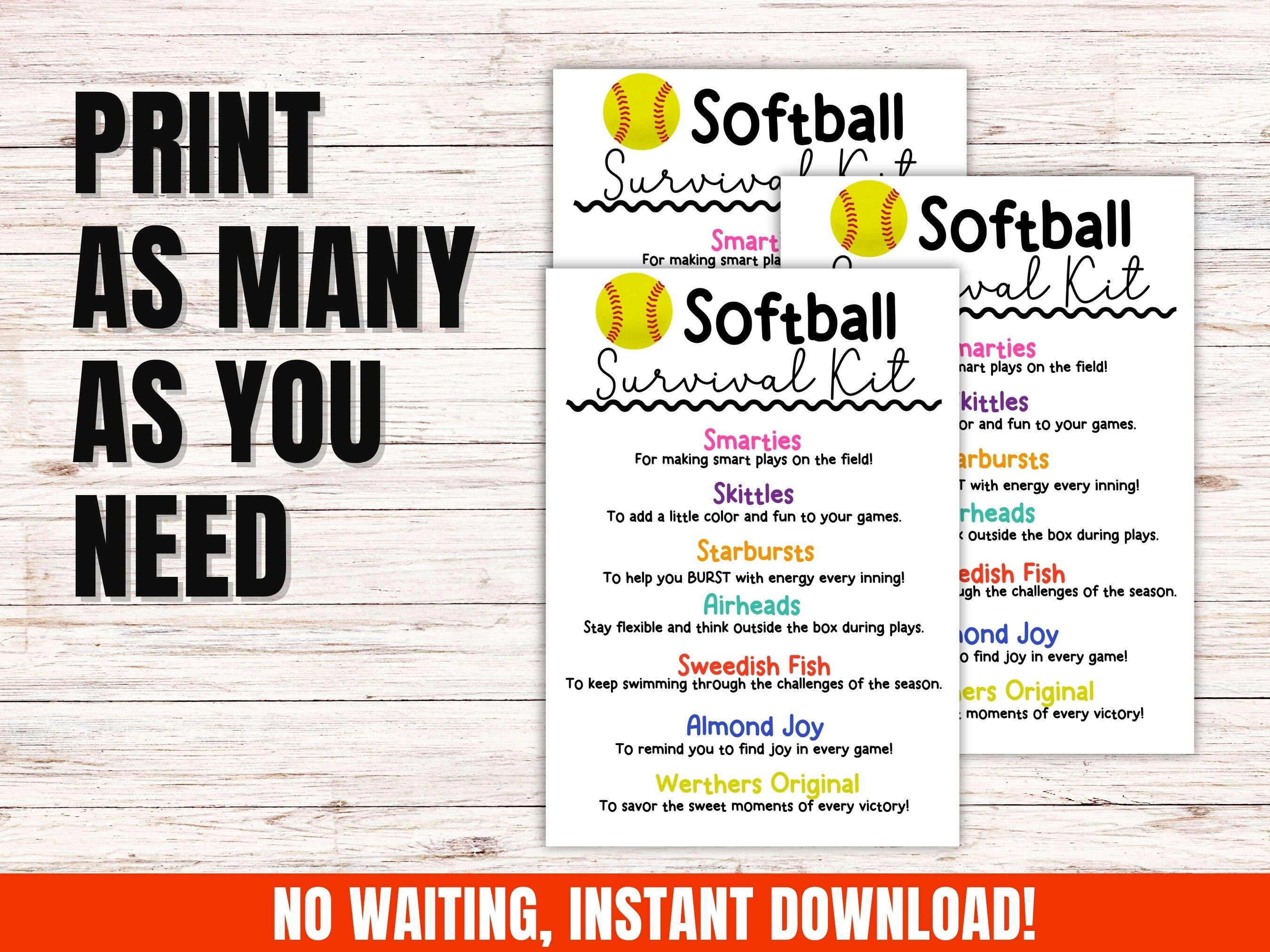 Softball Survival Kit Gift Tags Printable Softball Team Survival Kit ...