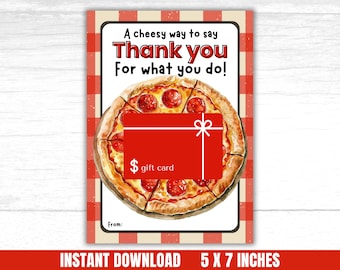 Pizza Gift Gift Card Holder Downloadable & Printable Thank you for Teachers and Coaches, Printable Apprecition Gift Card Holder