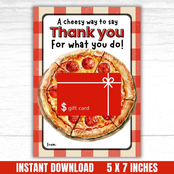 Pizza Gift Card Holder Printable, Thank you Pizza Gift Card Holder for Staff Team Boss, Printable Pizza Gift Card Holder Appreciation Gift