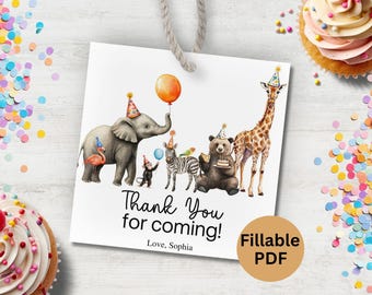 Safari Thank You Favor Tags Editable PDF Safari Favor Tags Wild Animal Party Favor Tag Safari Party Thank You Tags Zoo Themed Thank You Tags