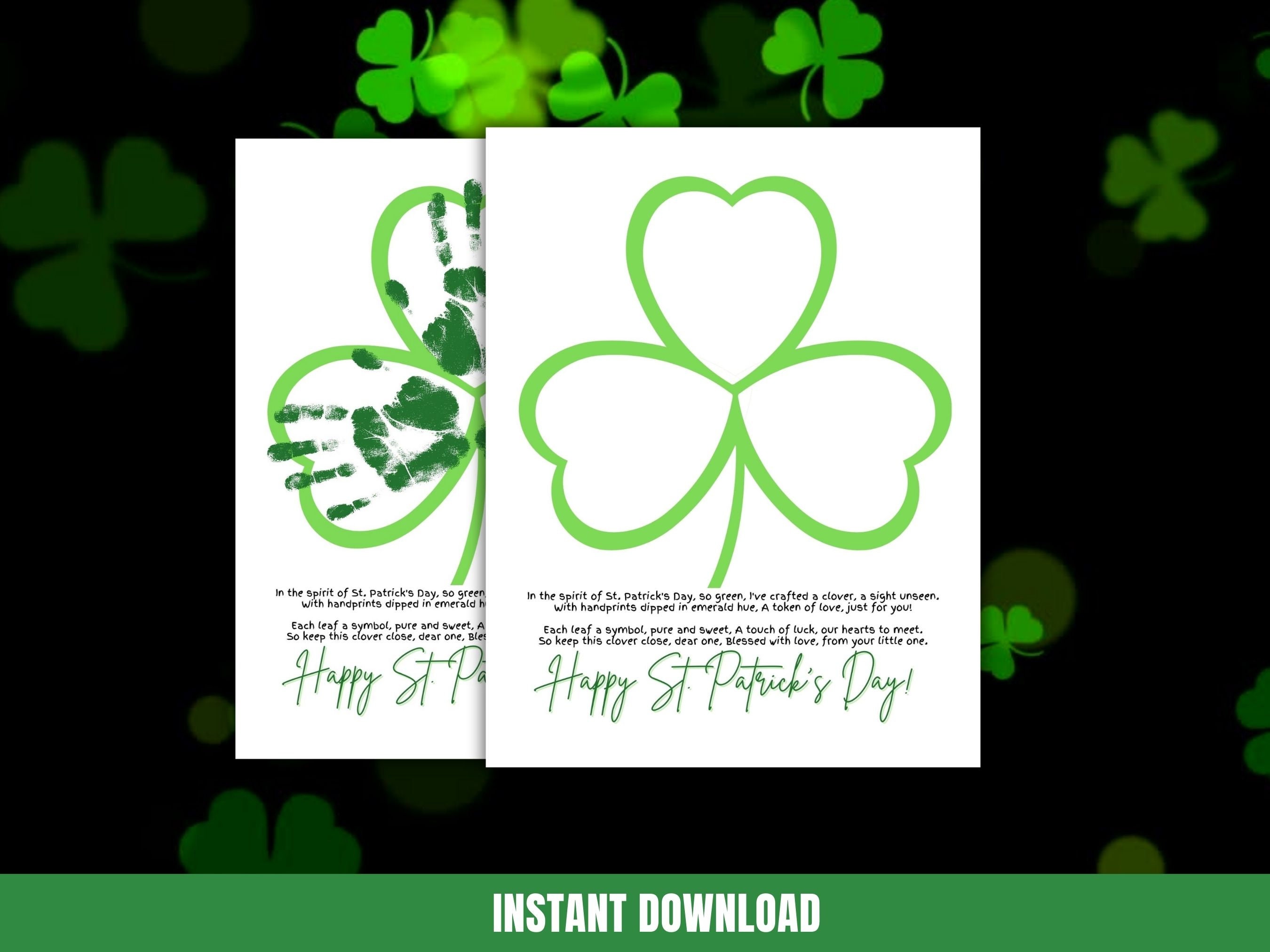St Patrick's Day Clover Handprint Craft Activities for Preschool