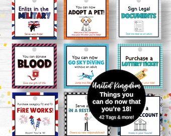 18th Birthday United Kingdon Gift Tag Set 18 Things You Can Do When You're 18 Birthday Gift Daughter 18th Birthday Gift Son 18th Birthday UK