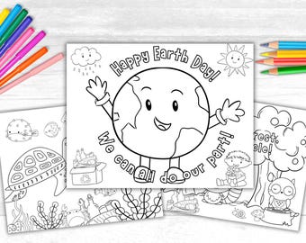 Feuilles à colorier pour le Jour de la Terre pour enfants, Coloriages du jour de la Terre, pages à colorier