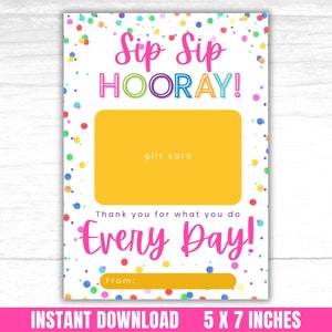 Titular de la tarjeta de regalo Sip Sip Hooray Apreciación del maestro Titular de la tarjeta de regalo del maestro de café Sip Sip Hooray Titular de la tarjeta de regalo de agradecimiento imprimible