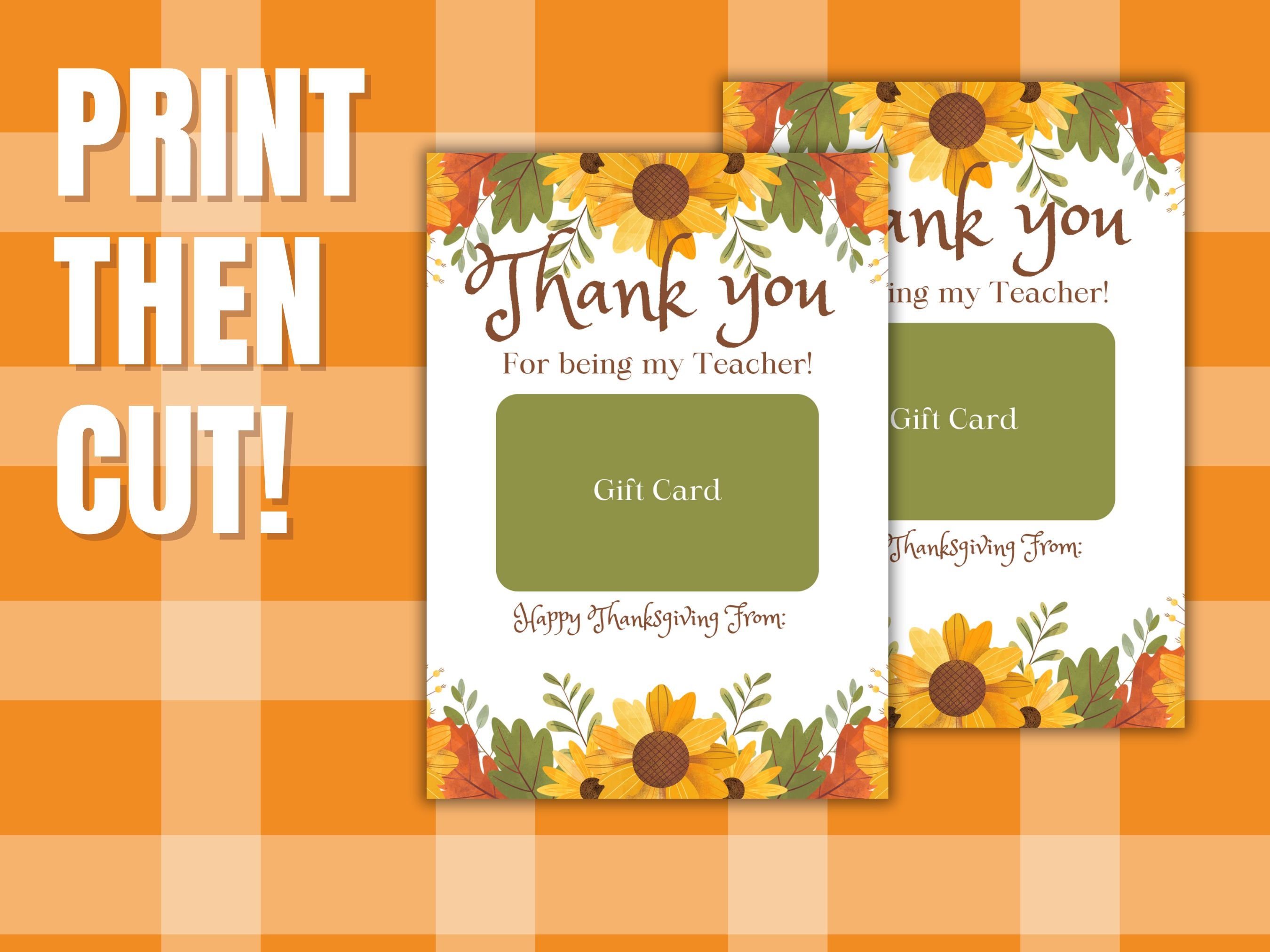 Thanksgiving Teacher Gift Printable Card Holder, Thanksgiving Teacher ...