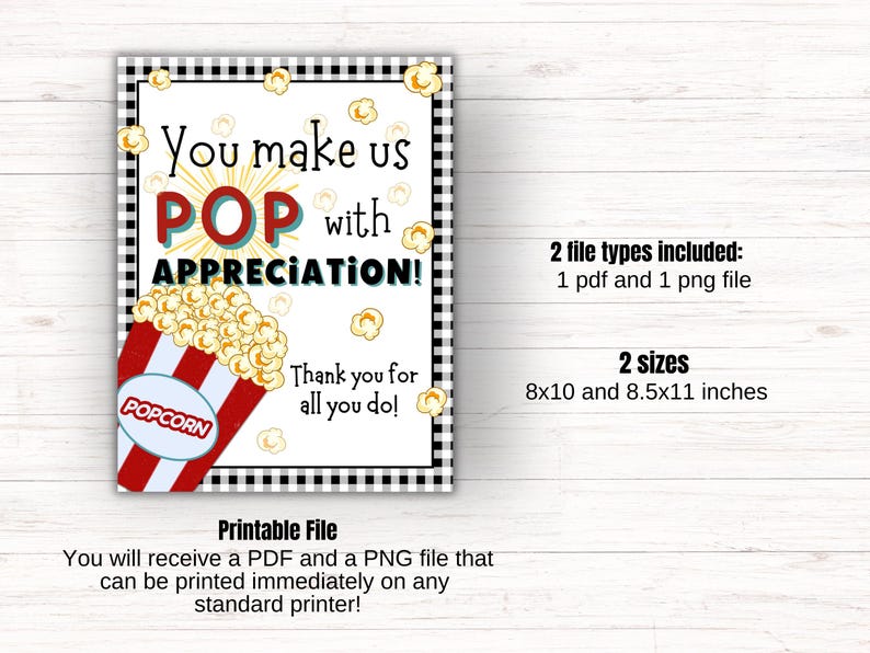 Popcorn Appreciation Sign Printable Snack Bar Sign Popcorn Teacher Sign ...