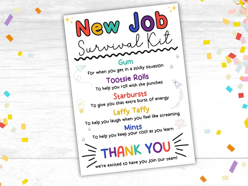 New Employee Survival Kit Printable Employee Welcome Gift New Job Survival Kit New Employee Gift ...