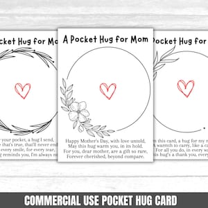 Druckbare Pocket Hug-Karte zum Muttertag. Pocket Hugs-Kartenvorlage. Muttertags-Pocket Hug-Karte. Pocket Hug-Karten-Rückseite. DIY-Geschenk für Mama