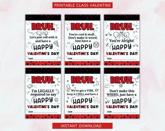 Bruh Valentines -Funny Boys Classroom Valentines for Teens, Tweens, and Preteens, Slang Valentines for School Funny Valentine Cards for Boys