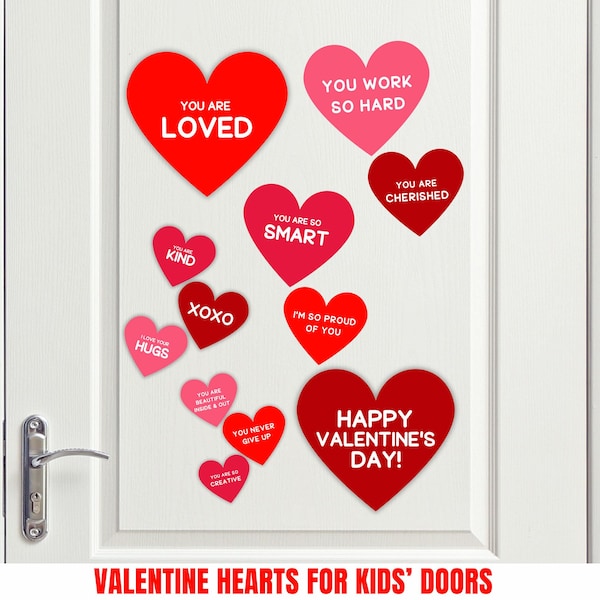 Valentine Hearts for Kid's Door Printable, Daily Messages for Valentine's Day, Valentine's Heart on Door Each Day, Valentine's Door Decor