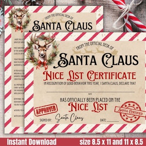 Carta oficial de Papá Noel Certificado de la Lista de Niza, paquete de correo del Polo Norte Nochebuena, Carta de Papá Noel y Certificado de la Lista de Niza