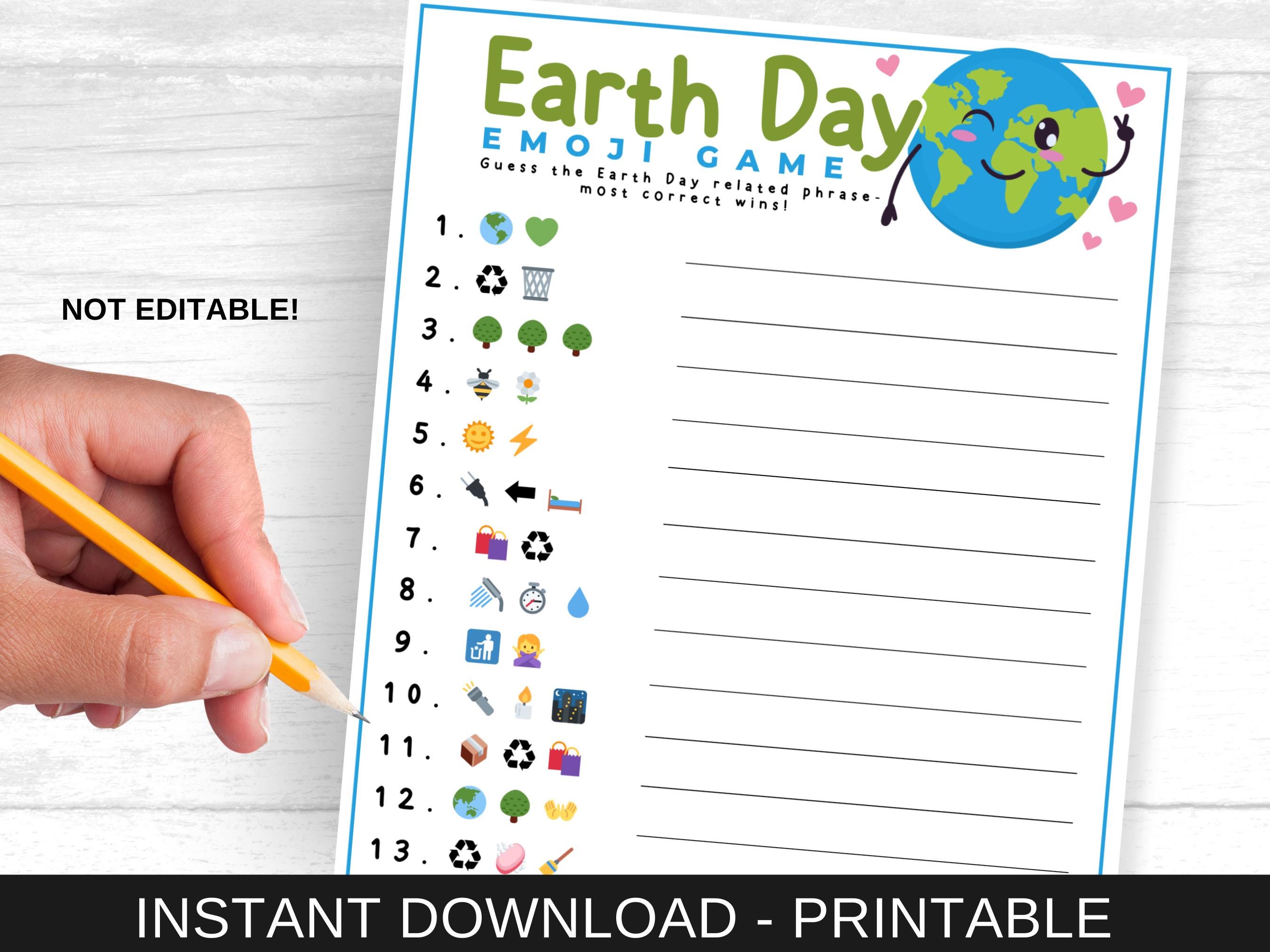 Earth Day Emoji Games Printable Fun Classroom Earth Day Activity for ...