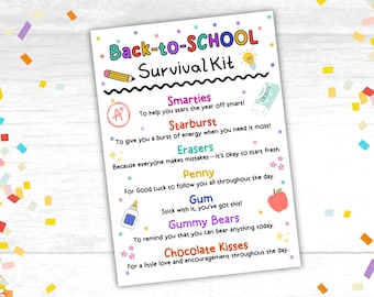Back-to-School Survival Kit Gift Tag 1st Day of School Gift Tag Back-to-School Survival Kit for Students Gift Tags for Beginning of School